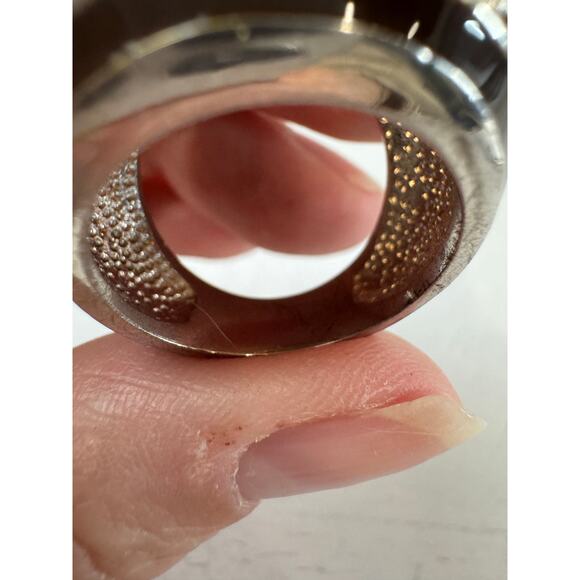 Bold Amber Stone Black Enamel Statement Ring Size 9 - Picture 10 of 11